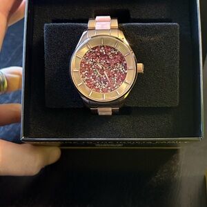 Rose Gold Watch with Pink Glitter Dial
